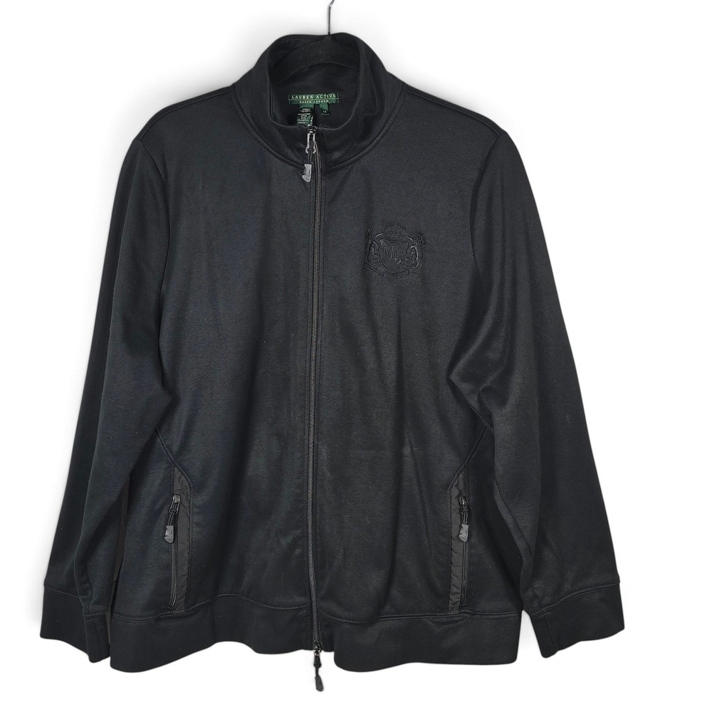 Lauren Ralph Lauren Active Track Jacket Women 2X Black Zip Crest Athleisure Gym